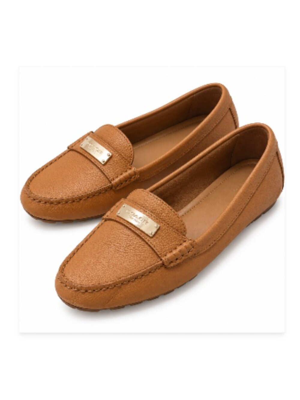 Coach Fredrica A5175 Tan Pebbled Leather Driving Loafers Moccasins | Size 8